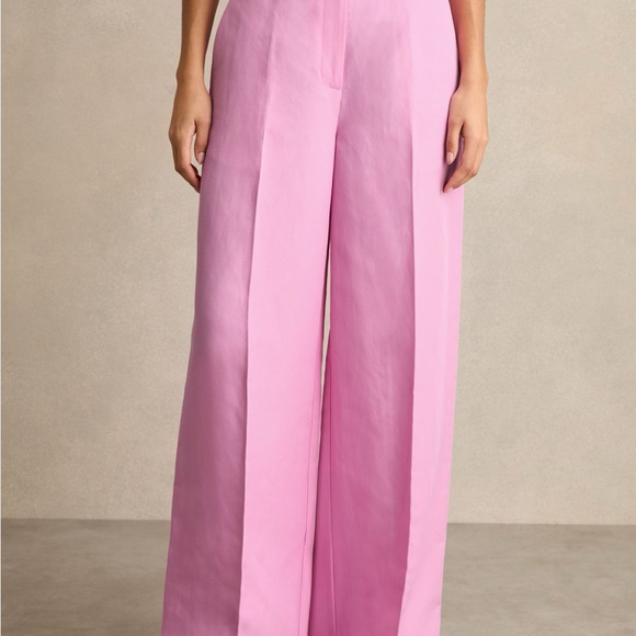 NWT Reiss Raine Tailored Pink Wide-Leg Linen Blend Trouser Pants - Picture 2 of 16